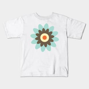 Retro Flower in Light Blue, Brown, Orange and Cream Kids T-Shirt